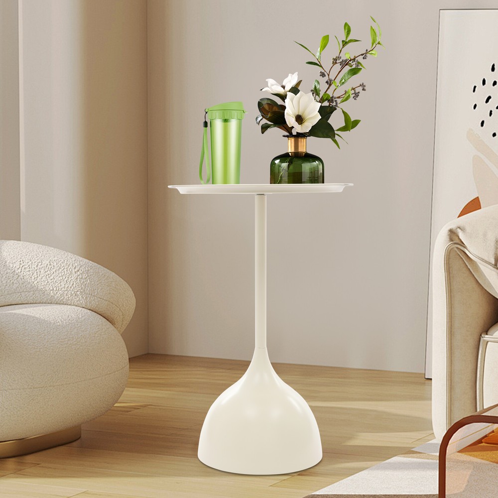 Modern Side Table, Round Side Table, Round Bedside Table Cream White New