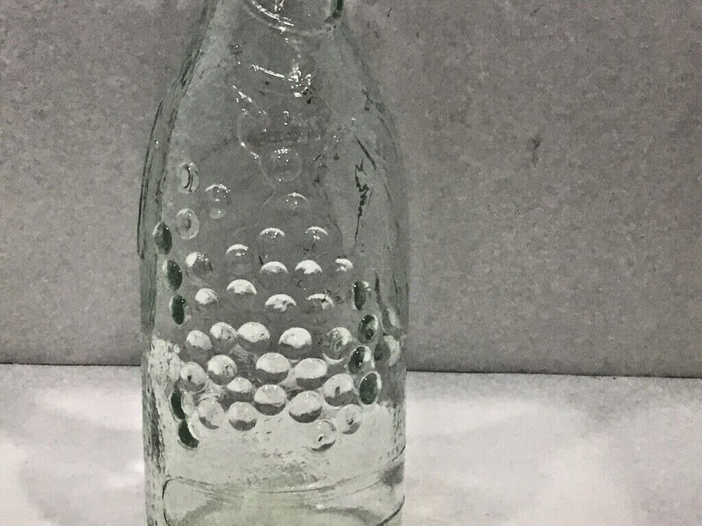 Clear Glass Embossed Grape Clusters & Leaves Empty Wine Bottle