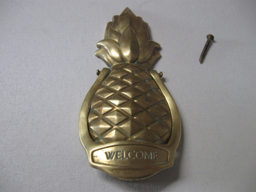 BRASS PINEAPPLE DOOR KNOCKER "WELCOME" HANDLE