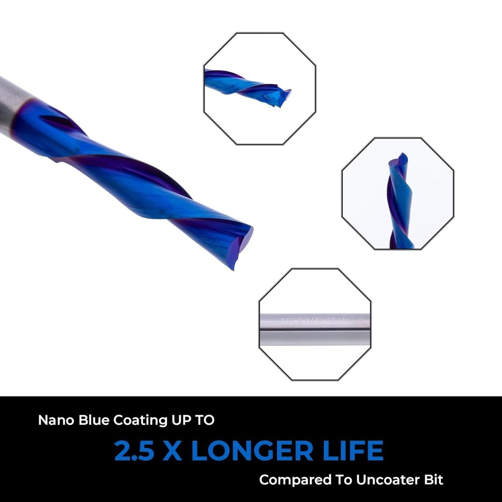 Extra Long 5 Inch Compression Spiral Router Bit 1/2 Inch Shank, Solid Carbide Up
