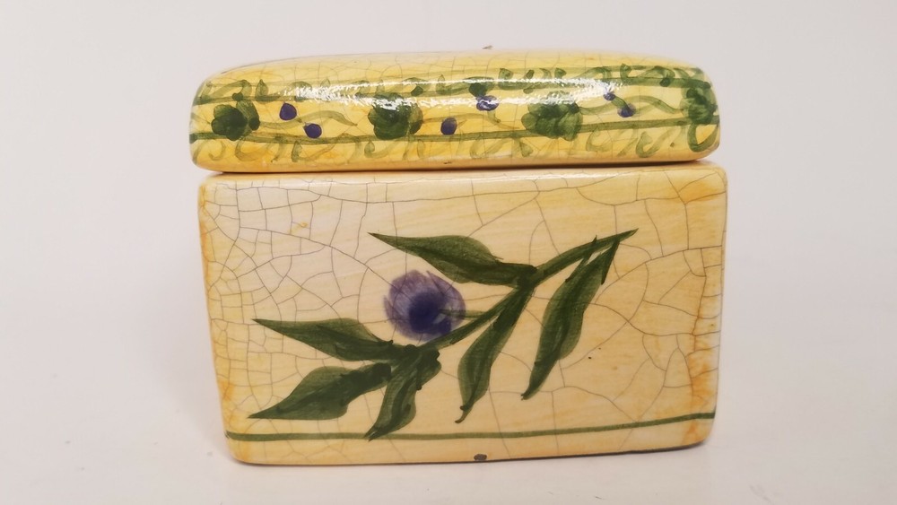 Crackle Yellow Rectangle Ceramic Box purple Olives with branches storage