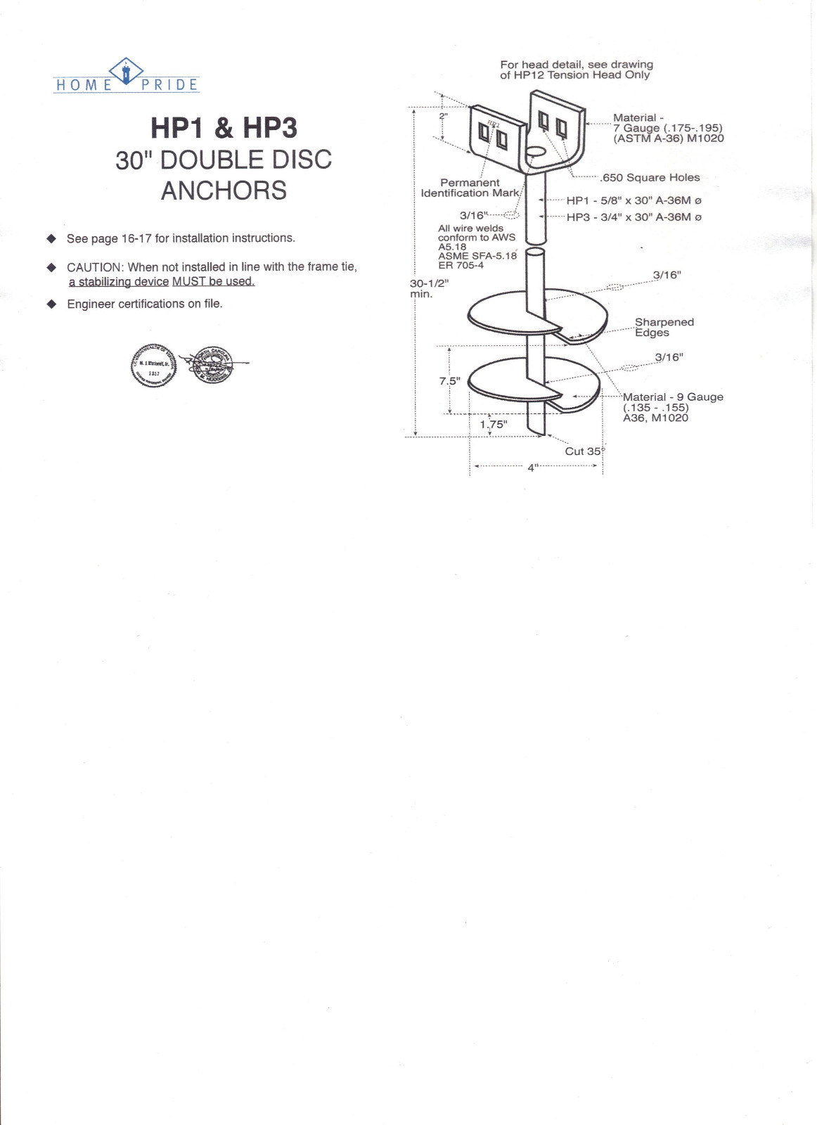 Mobile Home Parts Anchors Tie Downs. One 8 Pack of Augers 30"