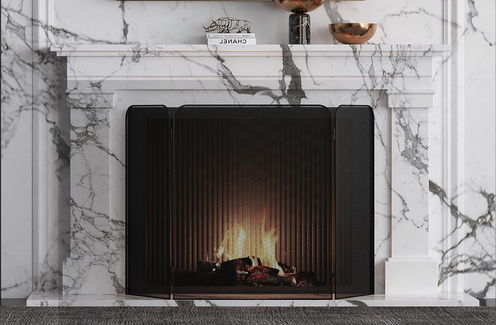 3-Panel Metal Fireplace Screen for Fireplace Fire Spark Guard Grate
