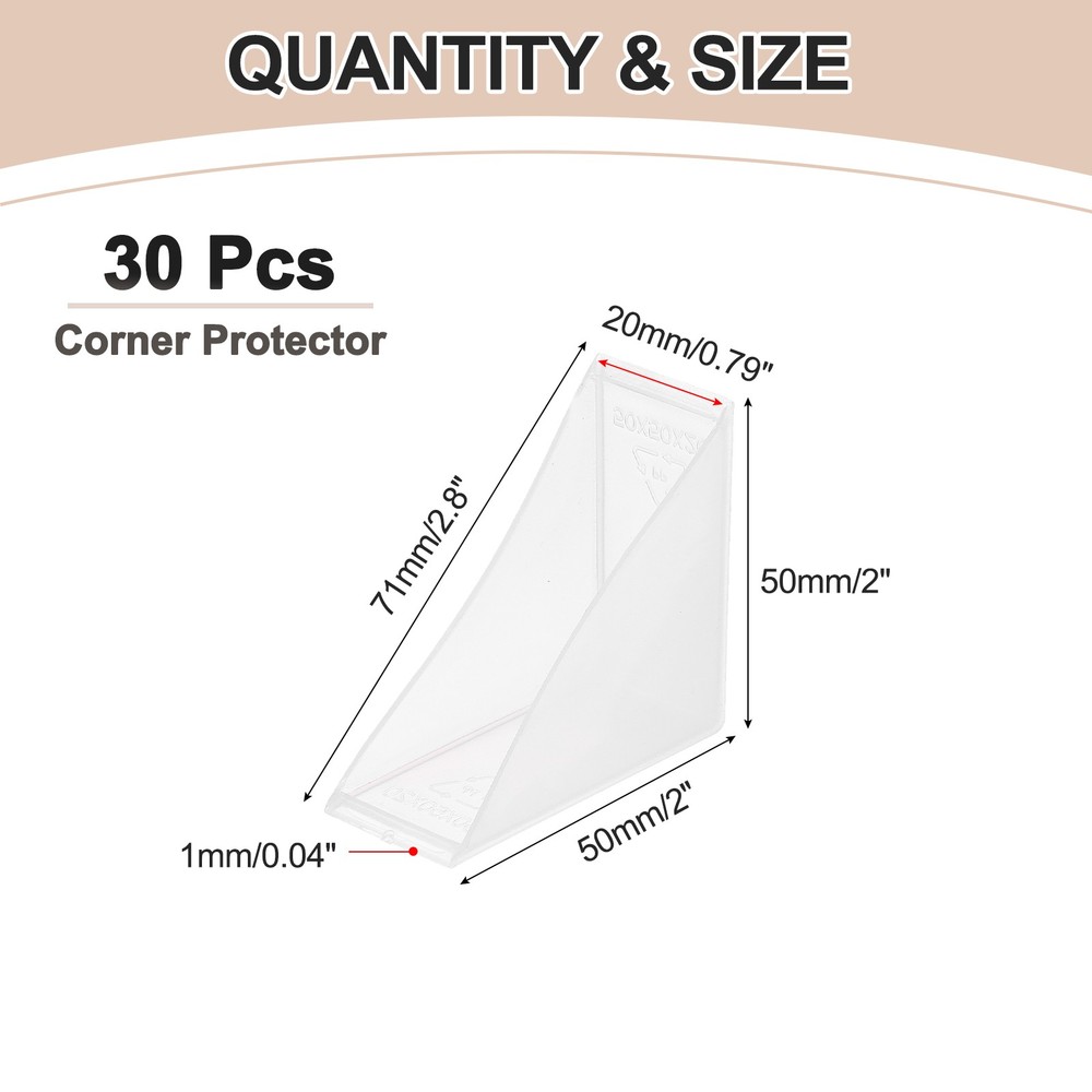 30Pcs 0.79x2in Plastic Right Angle Triangle Glass Table Corner Protector, Clear