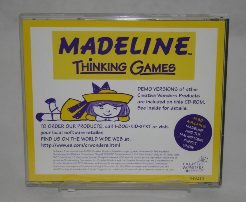 Madeline Thinking Games User's Guide CD Creative Wonders Electronic Arts