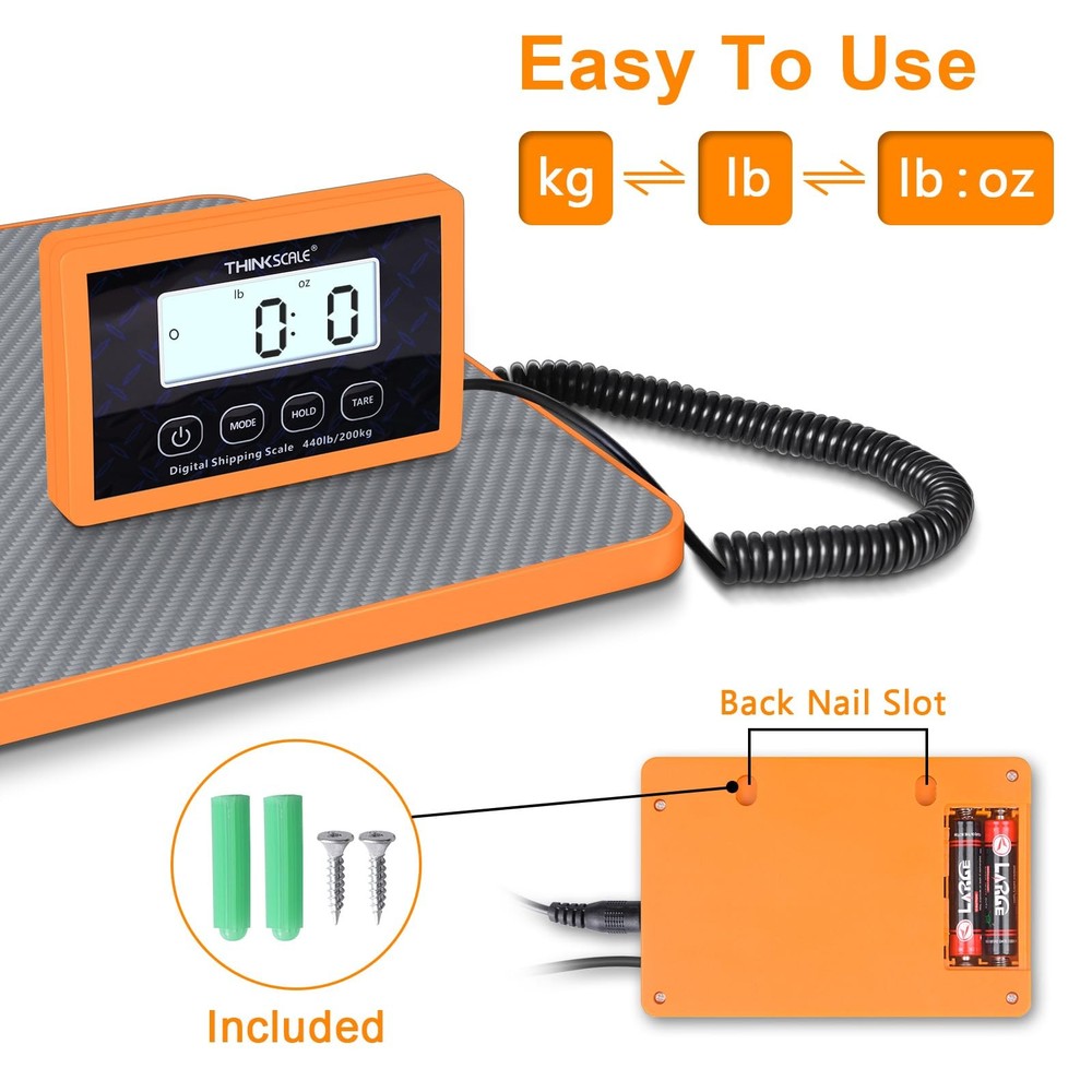 THINKSCALE Shipping Scale, 10g Precision Postal Scale - 440lb, Grey+Orange