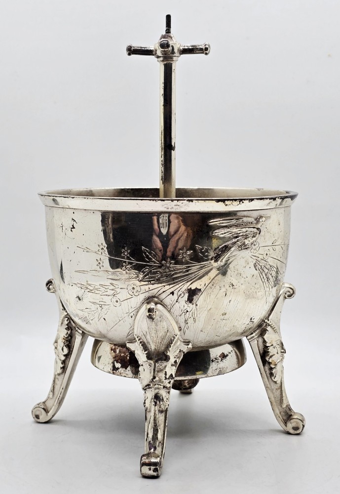 Antique Figural Gilt Silverplate Butler SPOON HOLDER WASTE BOWL Table Call Bell