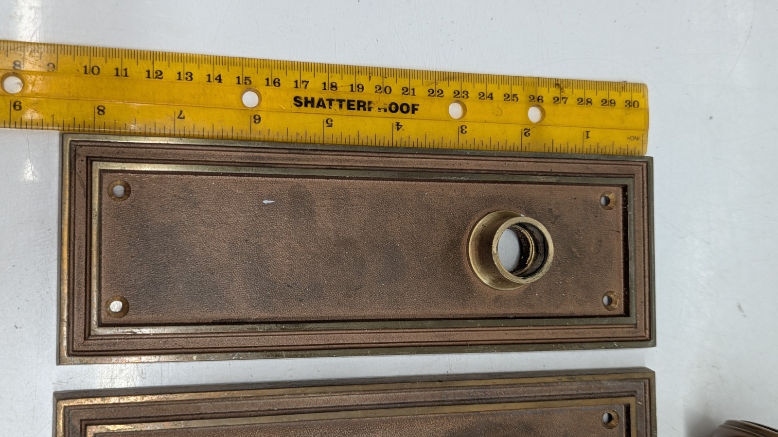 Heavy Brass 1920s Art Deco Corbin Set Door Knobs, Plates, Mortise MORE AVAILABLE