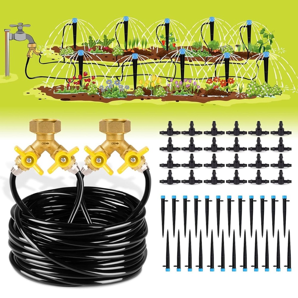 Durable 100ft Drip Watering Kit - Brass Splitter Designed for Garden Versatility