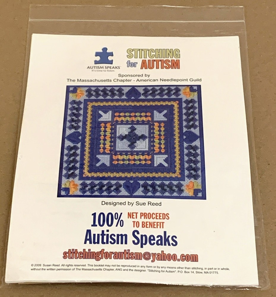 2009 Sue Reed "Stitching for Autism" Needlepoint Pattern w/ Threads & Needles