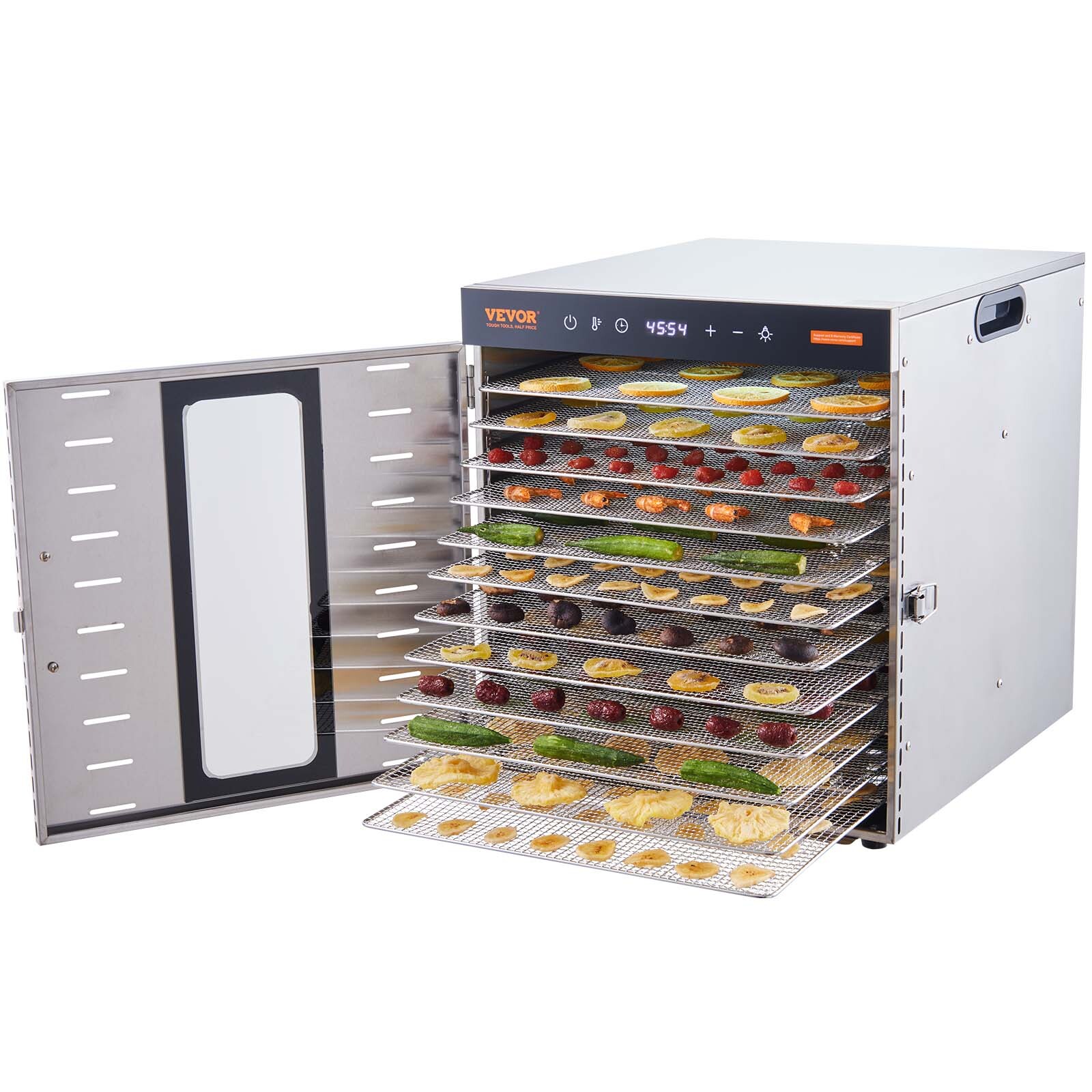 VEVOR 10 Trays Food Dehydrator Machine Stainless Steel 1000W Jerky Fruit Drying
