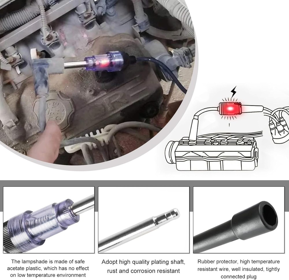 Inline Spark Plug Tester, Straight Boot Engine Ignition Coil Tester, Internal/Ex