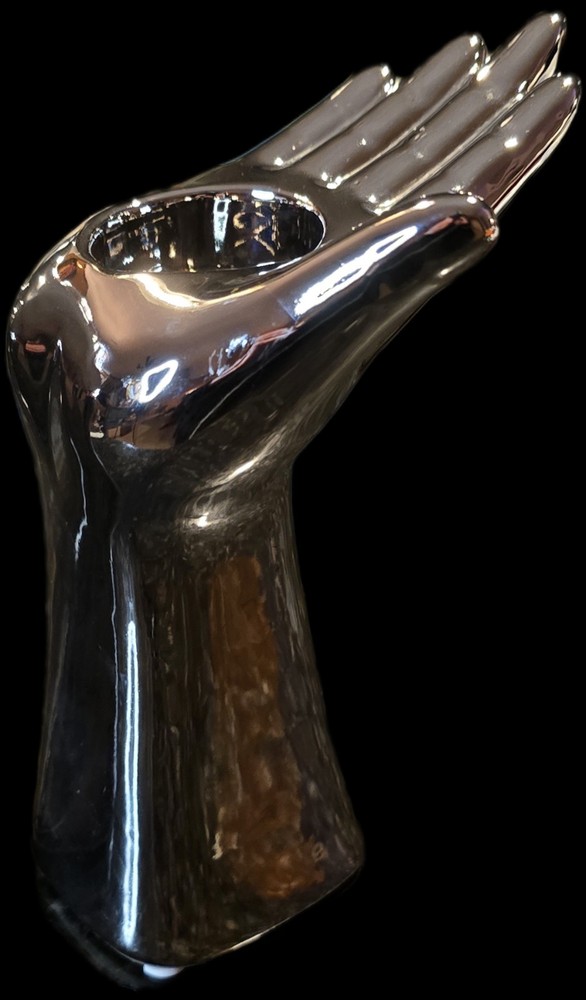 2 Pc Silver Ceramic Hand Candle Holders