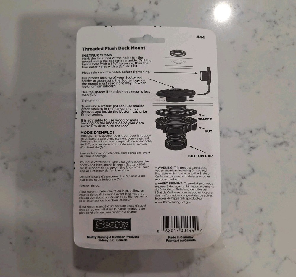 Scotty 444-BK Compact Threaded Round Deck Mount