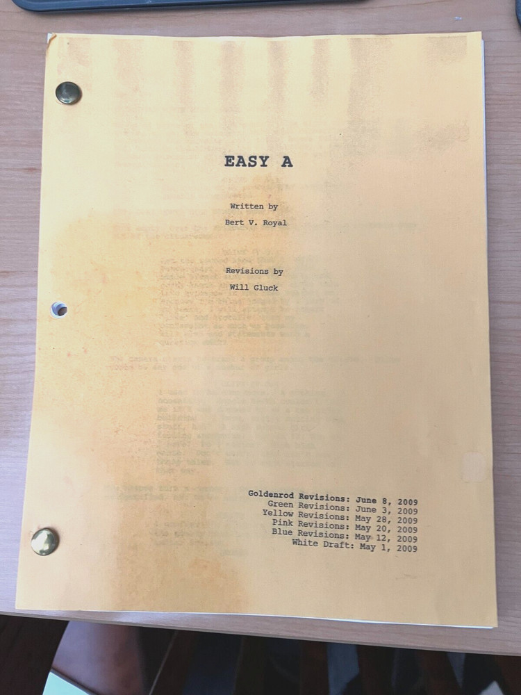 EASY A ORIGINAL 2009 SCRIPT EMMA STONE W CREW LIST & SCHEDULE RARE