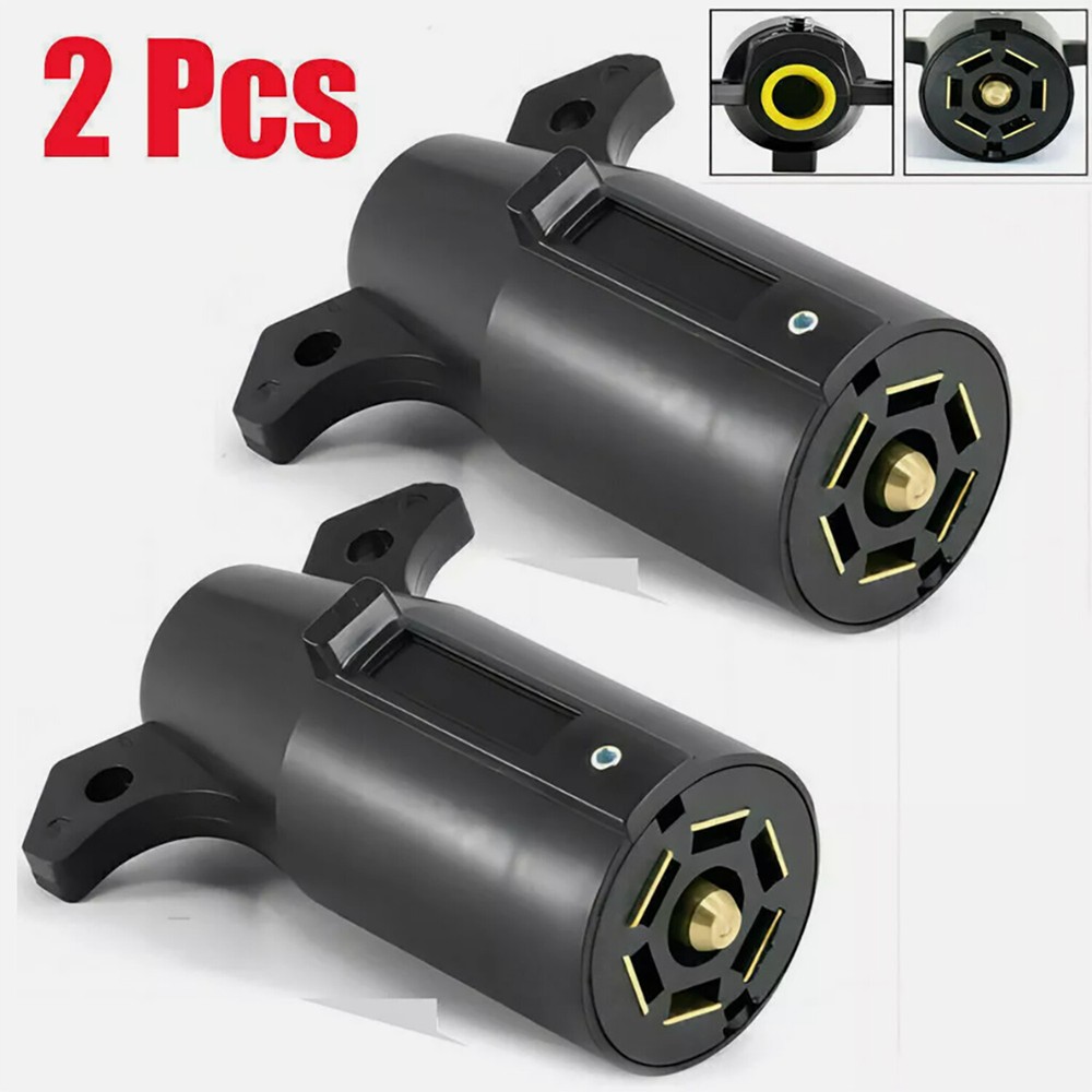 Pair 7 Way Round RV Style Trailer Light Plug Connector Replacement End Blade
