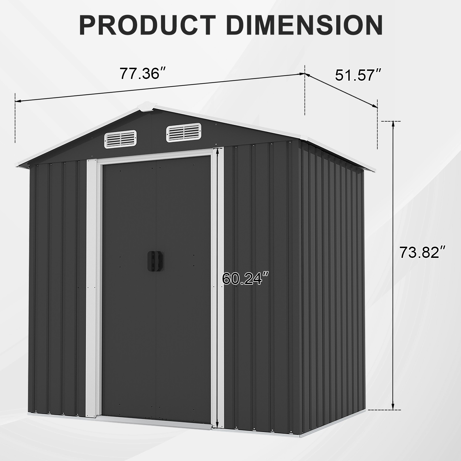 6*4 FT Outdoor Black Pointed Top Iron Pressed Plastic Courtyard Storage Room