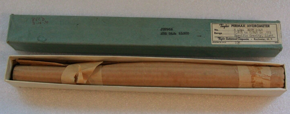 VINTAGE TAYLOR HYDROMETER SPECIFIC GRAVITY, No.H4244, ASTM 104H.
