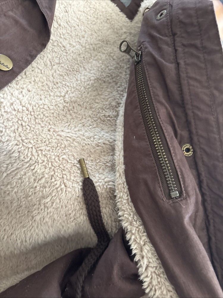 Cabelas Brown Hunting Jacket Lined Size Large Regular Zipper Pockets EUC