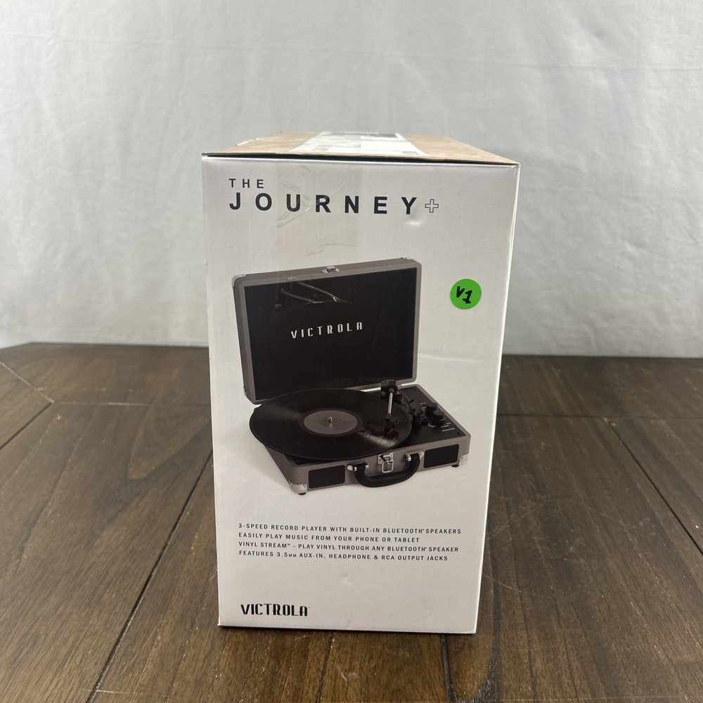 Victrola Journey+ Bluetooth Record Player Suitcase Gray Open Box Tested Working