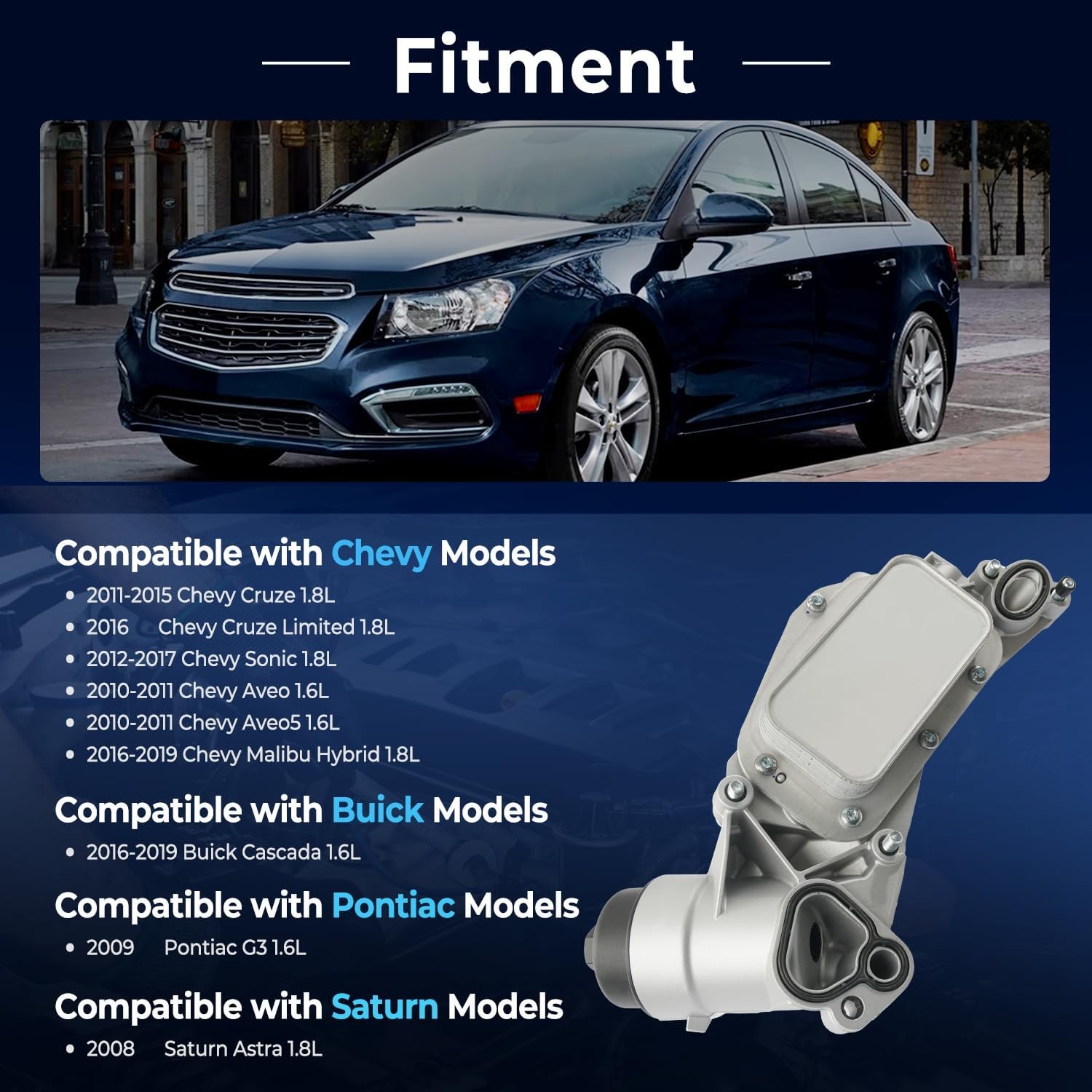 Engine Oil Cooler Filter Housing For Chevy Cruze Sonic Aveo 1.6L 1.8L 93186324