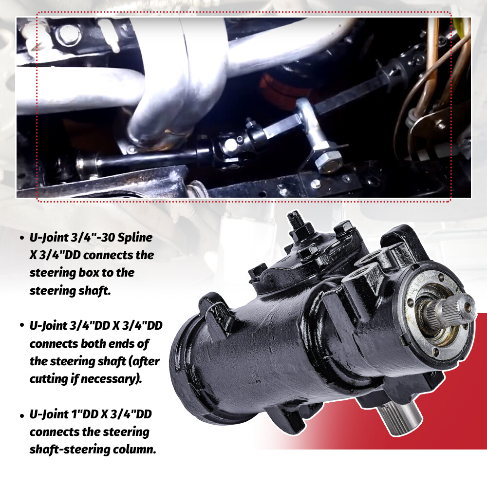 Steering Box Black U Joint 36" Steel Steering Shaft + 3/4" Support Bearing GM