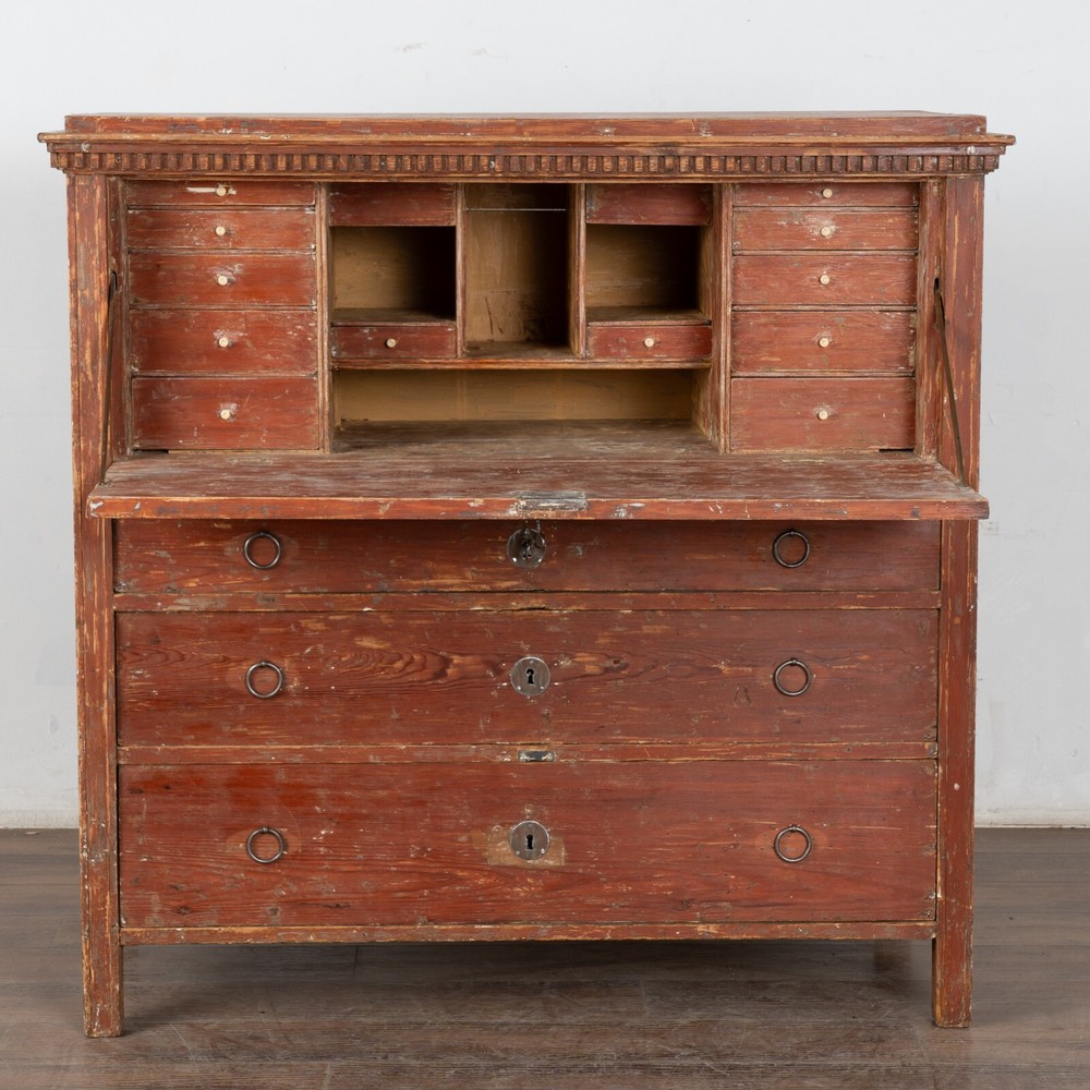 19th Century Rustic Swedish Painted Pine Secretary