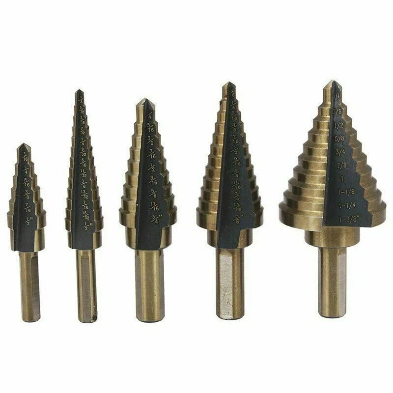 HSS 6PCS Titanium Step Drill Bit Set W Automatic Center Punch High Speed Steel