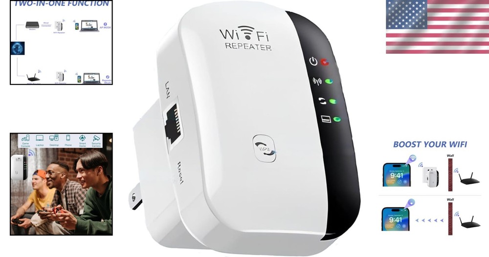 Seamless Long Range WiFi Extender With Ethernet Port - Secure & Fast Connection