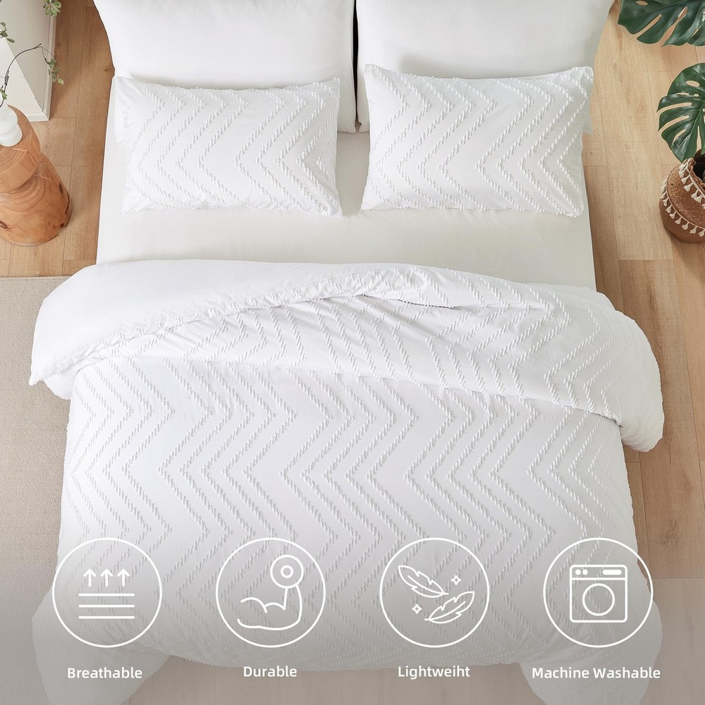 YIRDDEO White Comforter Set 3Pcs, Boho Full Size Bedding Set, Vertical Tufted...