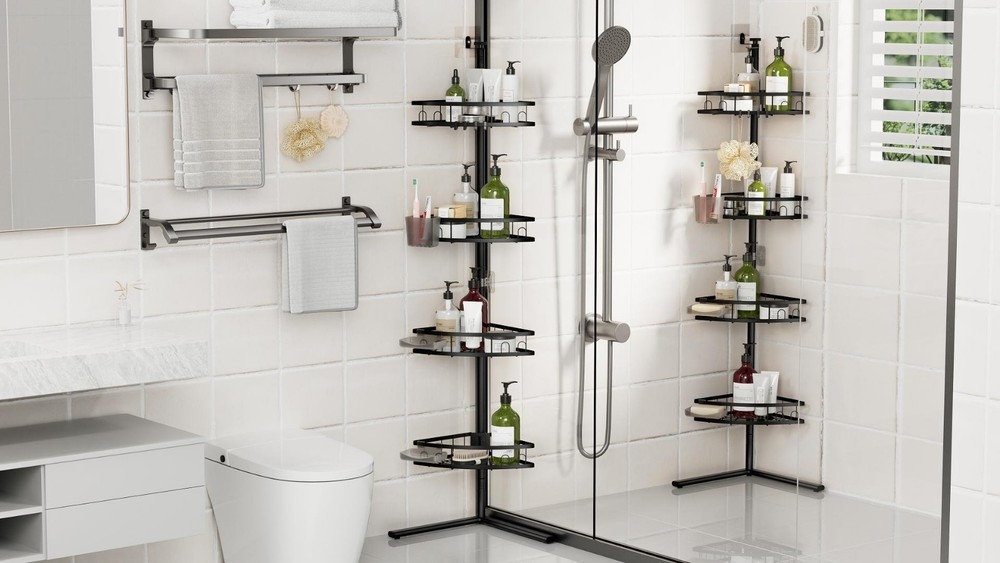 4-Tier Rustproof Corner Shower Caddy - Standing Organizer Shelf Rack for Bathroo