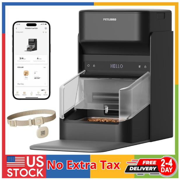 PET.LIBRO RFID Automatic WIFI App Controlled Pet Feeder, 3L, Black, Adjustable