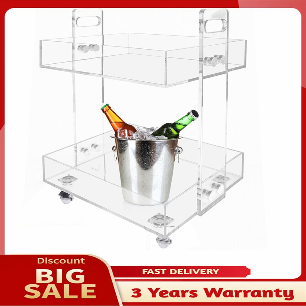 Acrylic Nightstand Transparent End Table Clear Storage Side Table with 4 Wheels