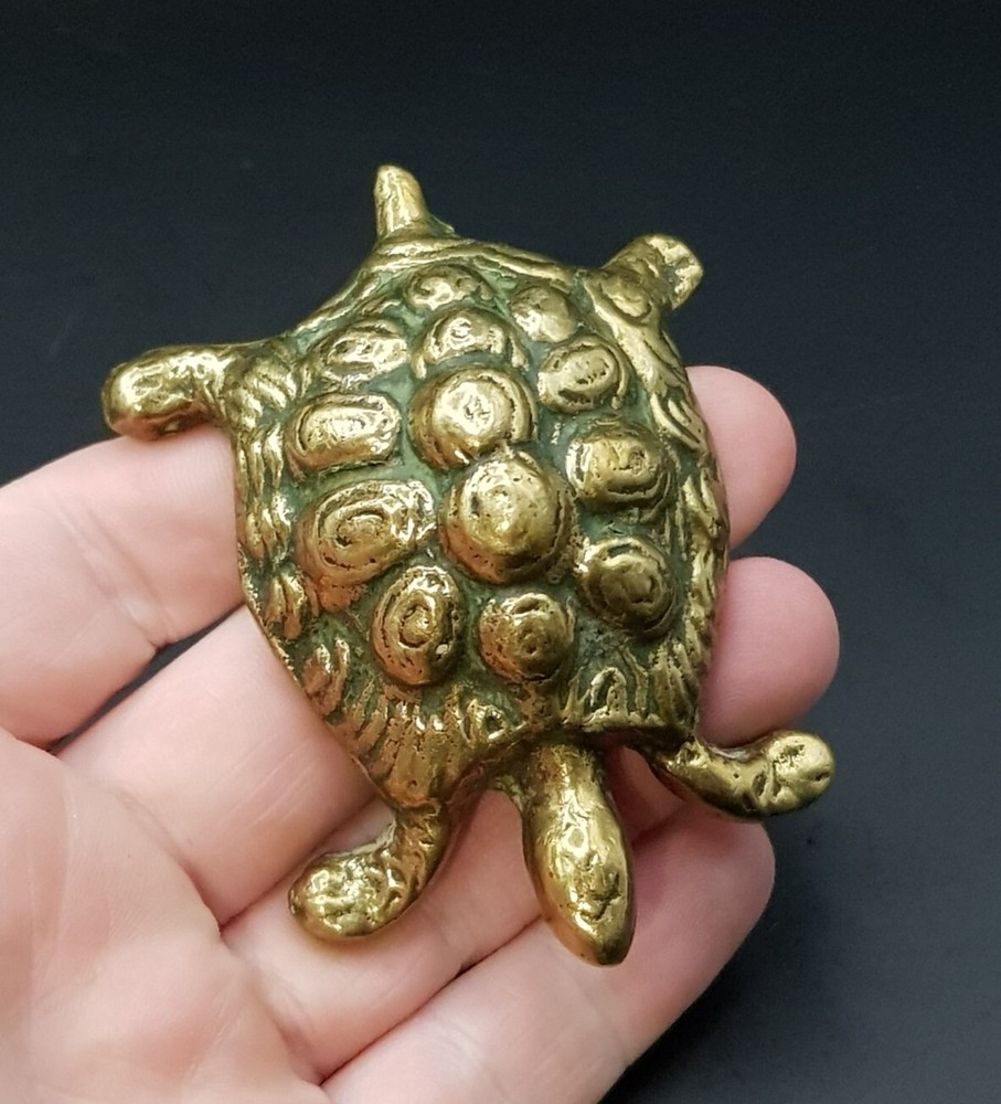 Small Vintage Solid Brass Turtle Tortoise Ornament - Display Piece - Paperweight