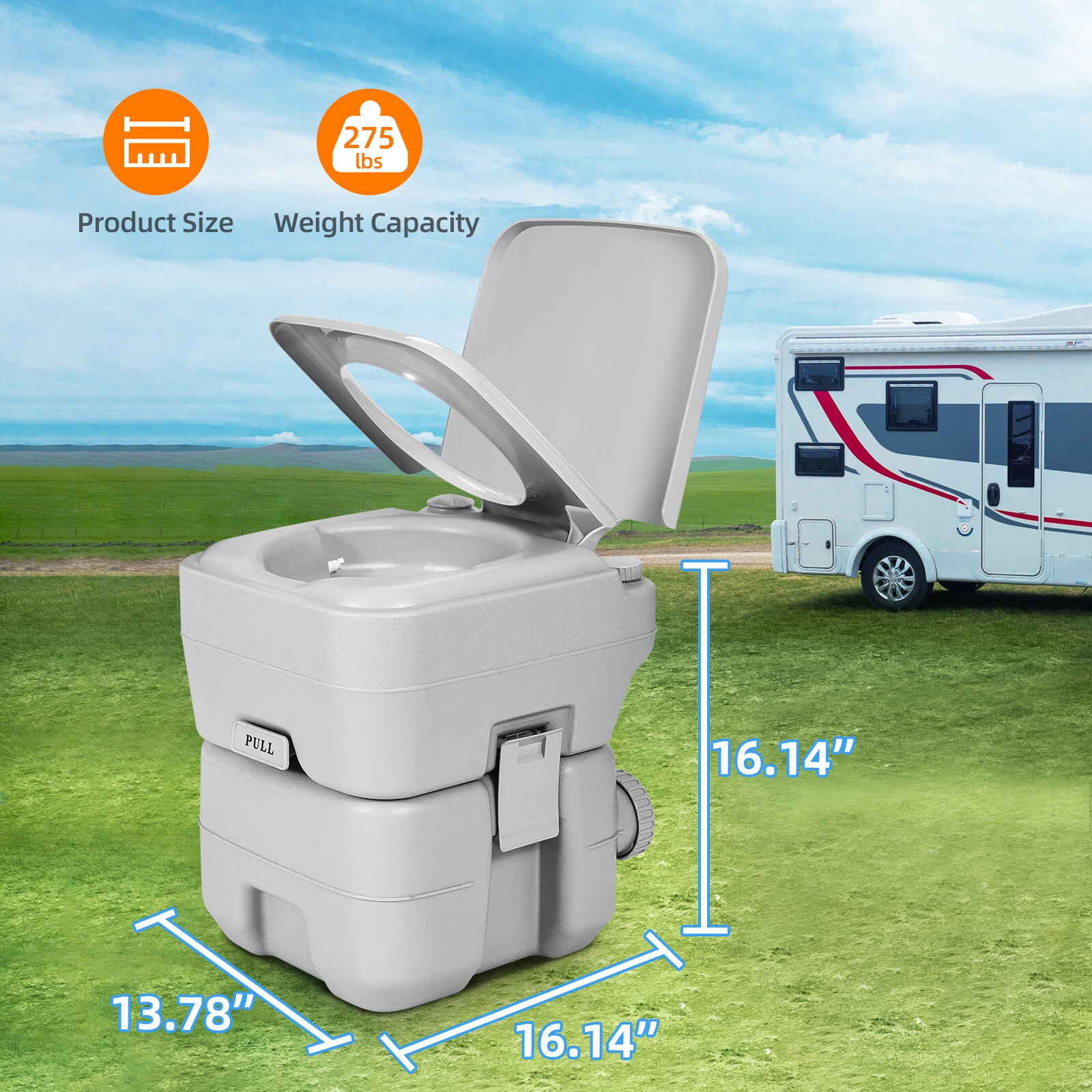 Portable Toilet 20L Dual Flush Caravan Commode Porta-Potty Indoor Travel Camping