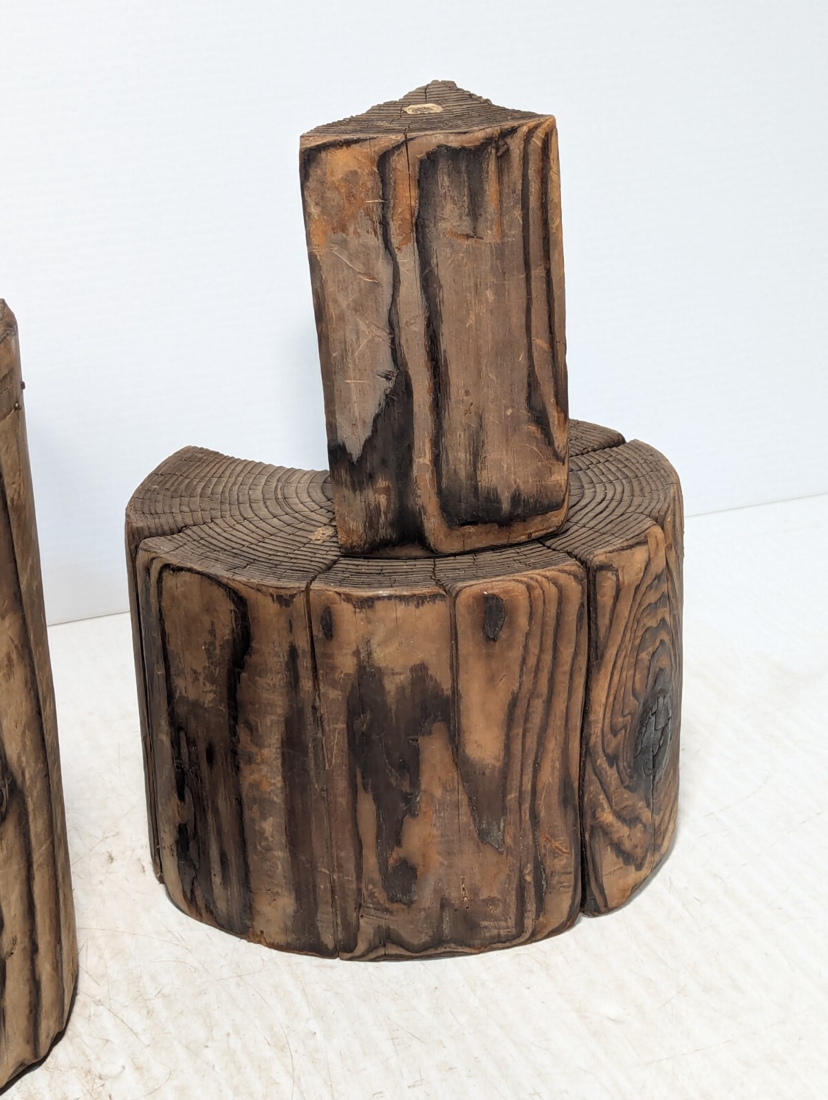 3 Piece Rustic Log Stools \ Tables, Beautifully Weathered