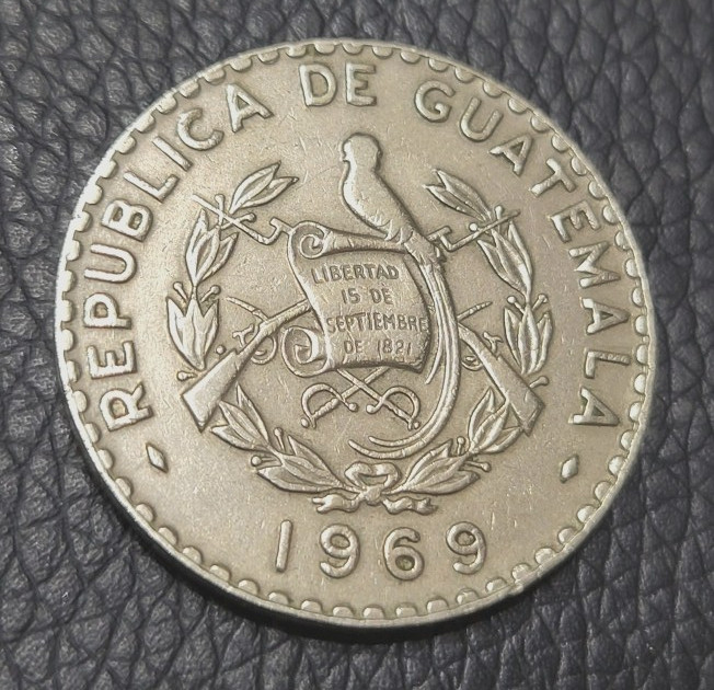 1969 Guatemala 25 Centavos Coin