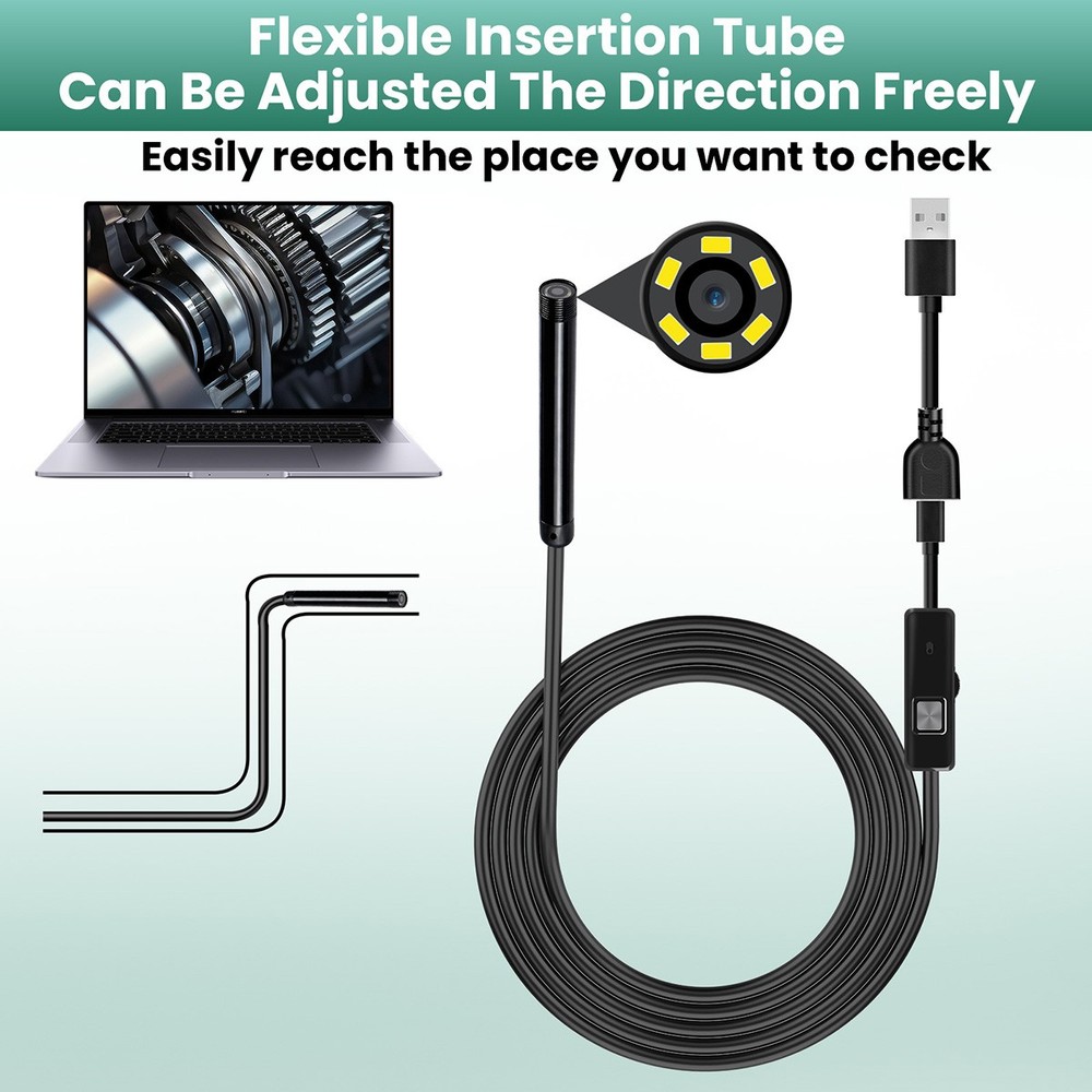16.4ft Endoscope Camera with Light HD Borescope Camera with 6 LED Lights Type-C