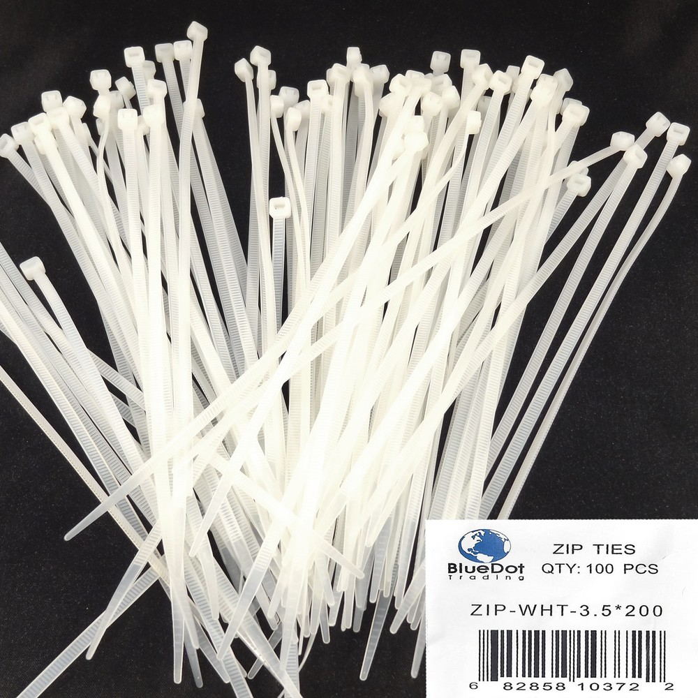 100 8" 3.5x200mm Nylon Plastic Wire Cable Ties Zip Wrap Loop Self Locking WHITE