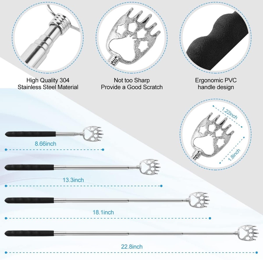 3 Pack Different Back Scratcher Metal Portable Telescoping with Rubber Handles