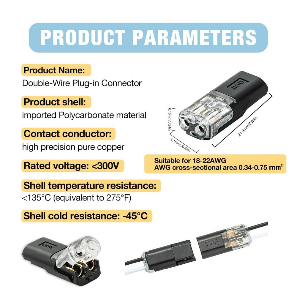 Double-Wire Plug-in Connector, Low Voltage Wire Connector with Locking Buckle...