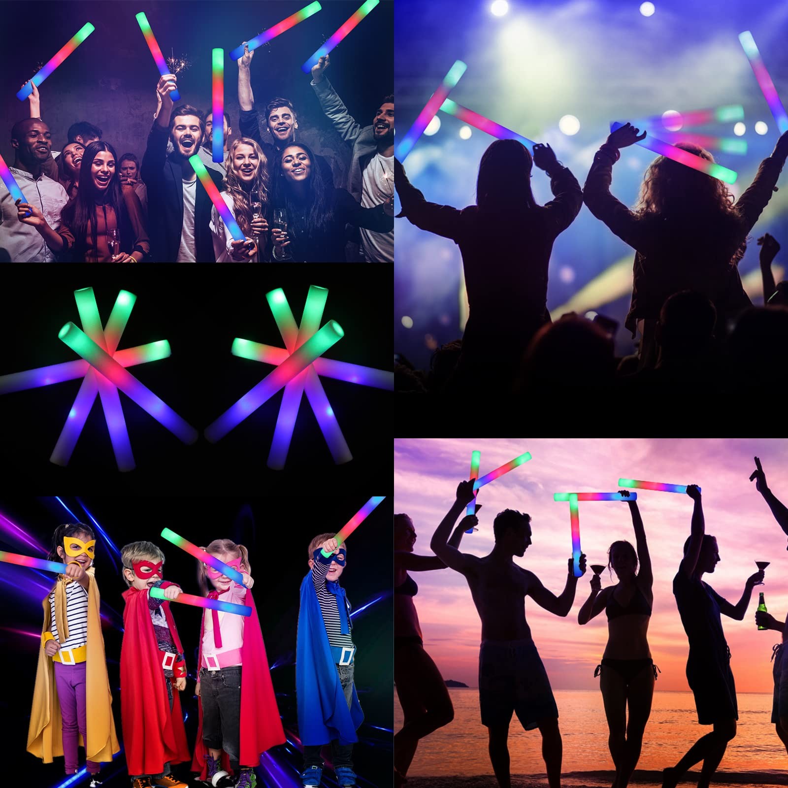 Jiahz 210 PCS Foam Glow Sticks For Wedding, Blue, Green, Red, Flashing