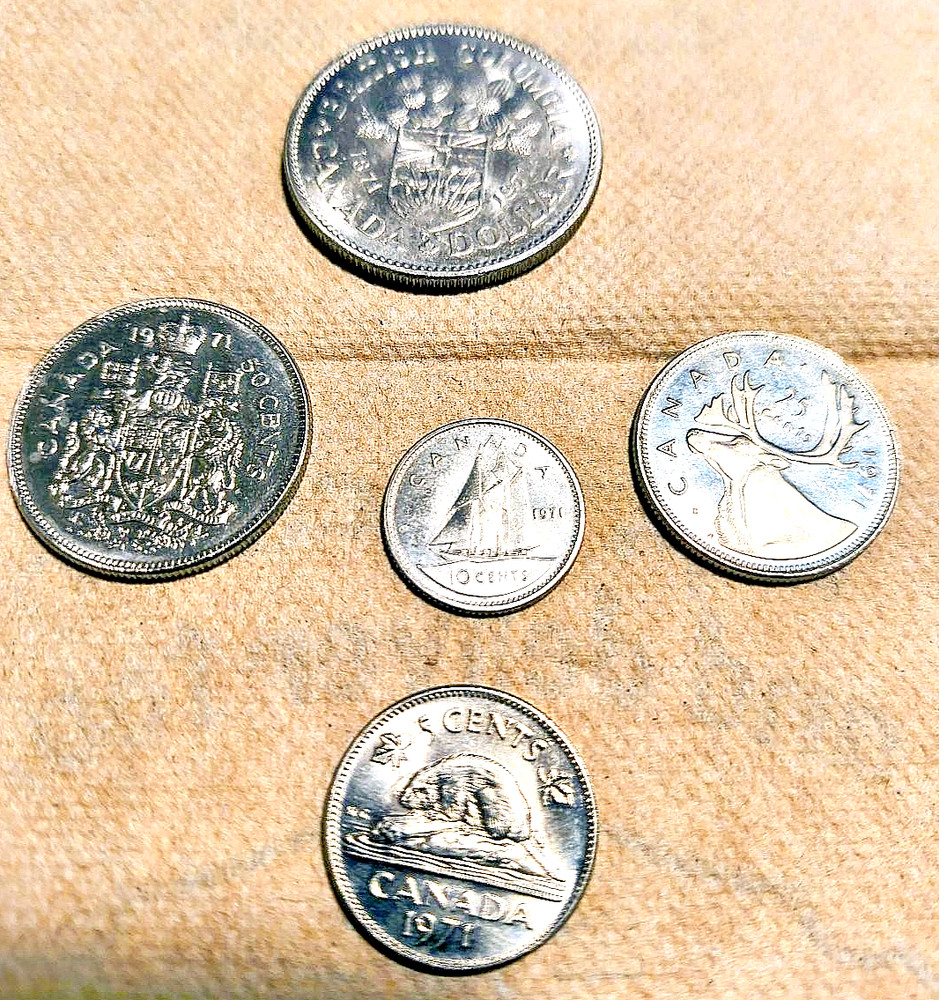 1971 Canadian partialpartial set 5 coins from a1 971 proof set
