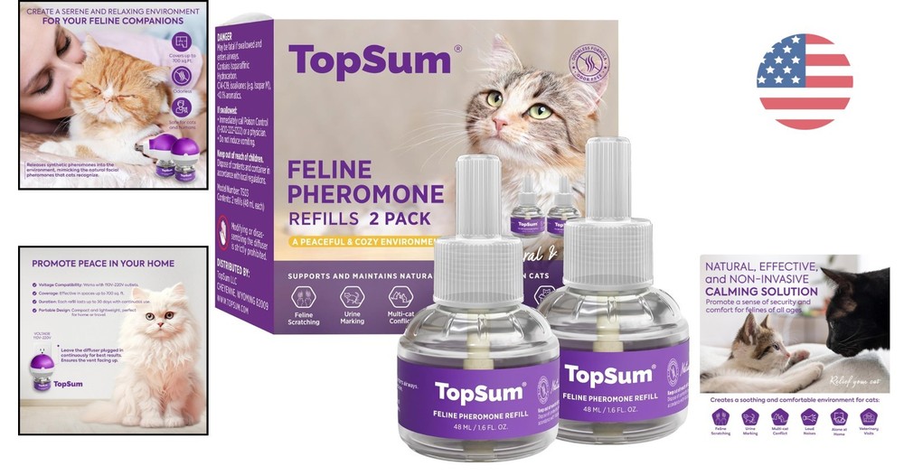 Cat Calming Diffuser Refills - 2-Pack Lasts 60 Days for Peaceful Homes