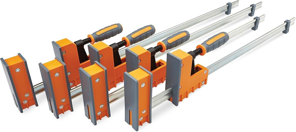 Parallel Clamp Set 4 Piece Bora with Wood Storage Rack
