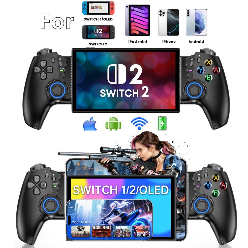 Wireless Controller Handheld Gaming Gamepad for Switch 1/2/OLED/iPhone/Android