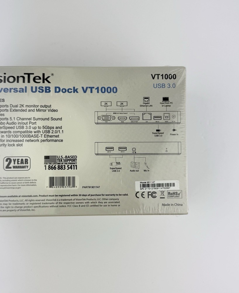 VisionTek VT1000 Dual Display USB 3.0 Docking Station NEW