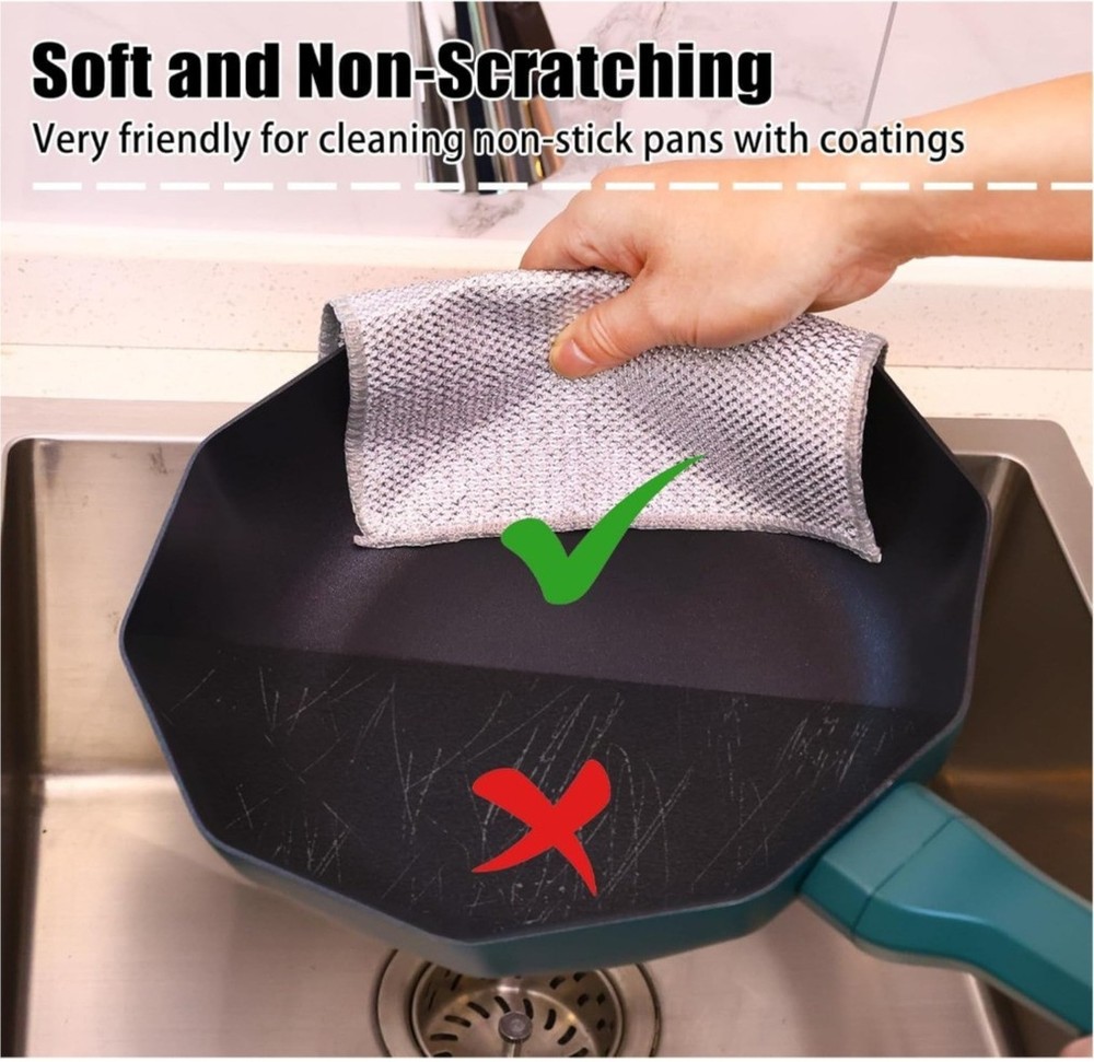 12pc Wire Dishcloth Non-Scratch Triple Layer Mesh Cleaning Rag Kitchen Scrubber.