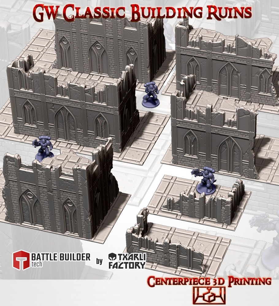 GW Classic Building Ruins - 3d printed Tabletop Terrain Scenery for Grim Future