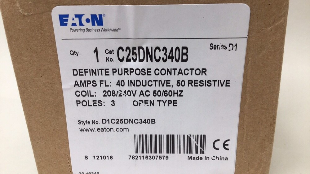 Eaton C25DNC340B Definite Purpose Contactor 3 Pole Open Type